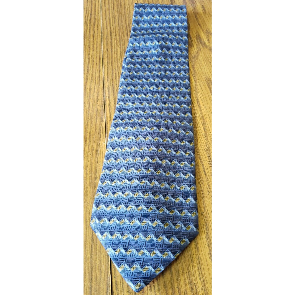 Van Heusen Blue and Gold Geometric Silk 4" X 60" Necktie Tie